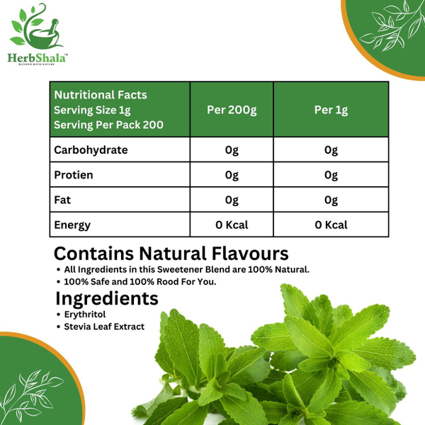 Herbshala Stevia White Powder Natural Sugar Substitutes 200gm (pack Of 2)
