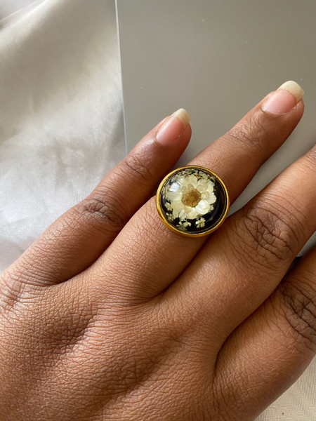 White Floral Resin Ring