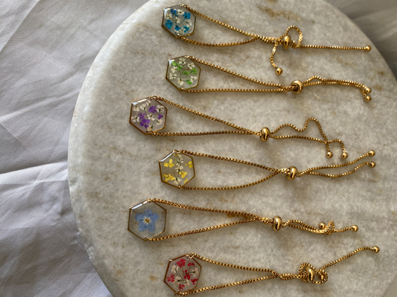 Hexagonal Resin Floral bracelets