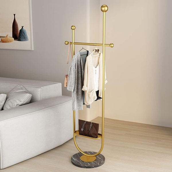 Gold Clothing Rack, with Marble Base of Bedroom Clothes Standing