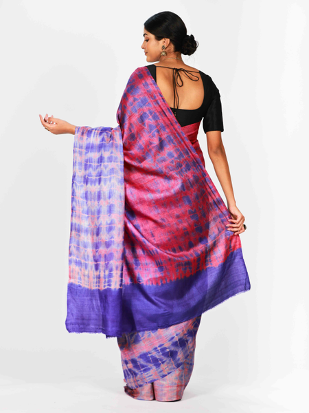 Purple - Leheriya Tie-Dye Tussar Silk Handloom Dupatta with Tassels
