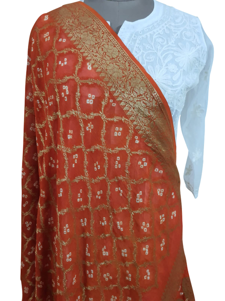 Orange Banarasi Weaven Georgette Gharchola Bandhani Dupatta DP86