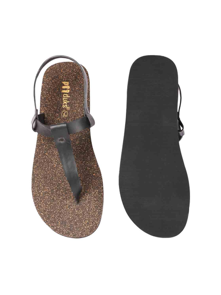 Paaduks Ara T-Strap Waterproof Cork Black Sandals Black Flats