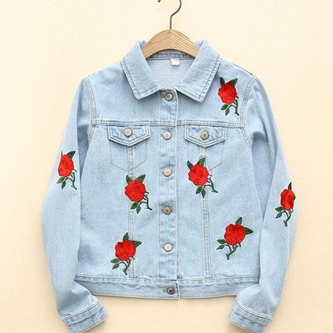 Rose Handpainted Customized Denim Jeans Jacket