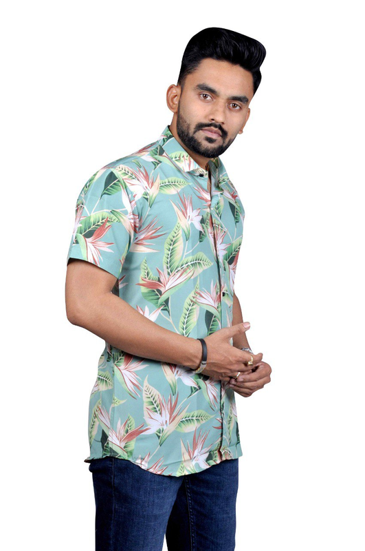 lookmark men's poly cotton digital printed stitched half sleeve shirt
