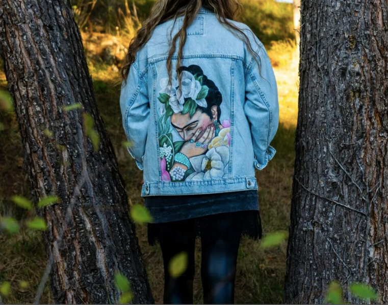Feminine Grace Customised Handpainted Lady Unisex Denim Jacket