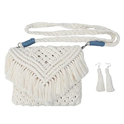 Macrame Shell Bag, offwhite, 12x10inches