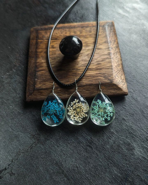Queen Anne's Lace Resin Pendants-droplet Shaped
