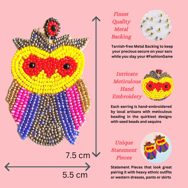 Tipsy Closet Quirky Night Owl Earrings Handmade Beaded Earring