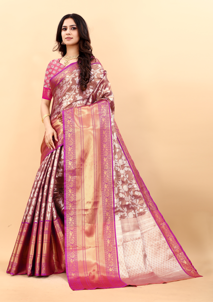 Kanjivaram Silk Saree With Rich golden Zari Wooven Pallu Zari