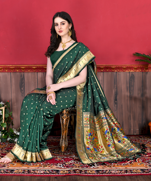 Soft pethani Silk Saree With Rich golden Zari Wooven Pallu Zari