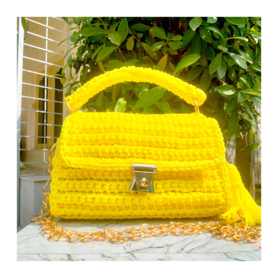 Crochet Handbag Handmade Lemonish Yellow Colour