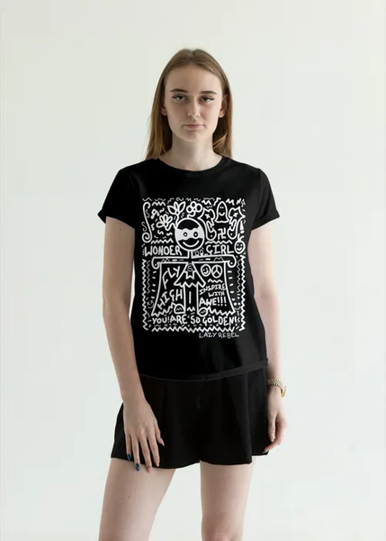 Unisex Streetwear style WONDER GIRL Doodle Art Printed Black