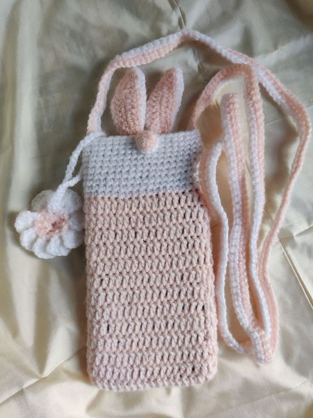 Crochet Mobile Knitted Phone Pouch Bunny Crochet Peach And White