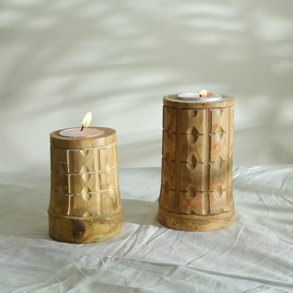 Handcarved Bamboo Candle Holder
