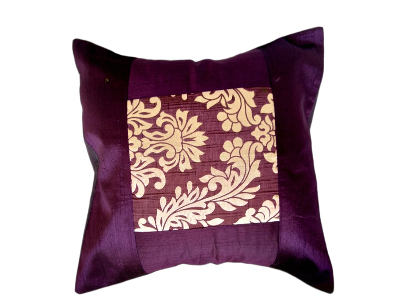 Purple Silk Zari Brocade 16 ⨉ 16 Cushion Pillow Cover, Sofa