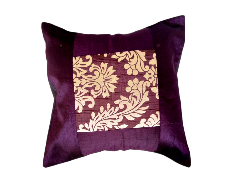 Purple Silk Zari Brocade 16 ⨉ 16 Cushion Pillow Cover, Sofa