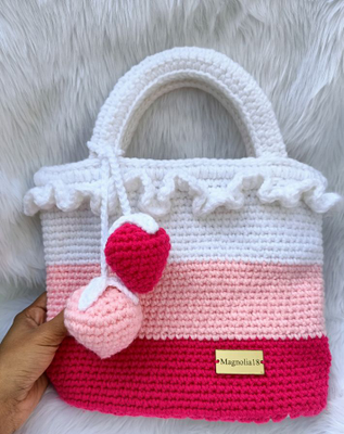 Crochet Pink Strawberry Tote Bag