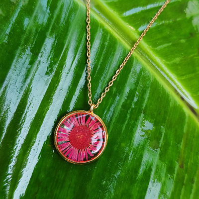 Pink Aester Resin Pendant Real Flowers Pendant/real Flowers