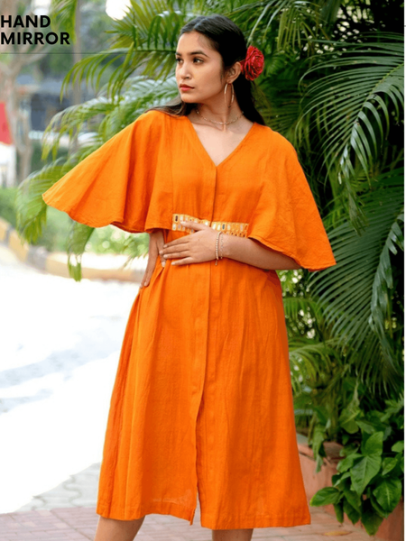 Women Orange Kimono Mirror Dress