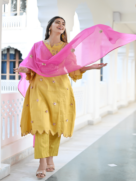 Yellow Gotta Chanderi Kurta Set