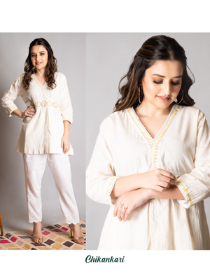 Rangreza Offwhite 3 Piece Chikenkari Cotton Suit | Rr-983