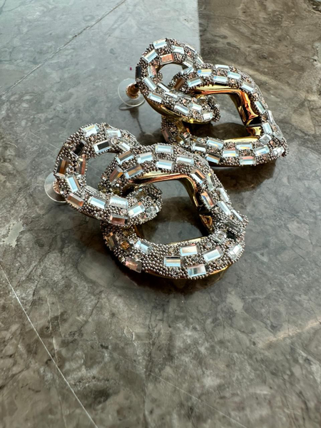 Crystal Chunky Gold Plated Earrings Statement Crystal Earrings