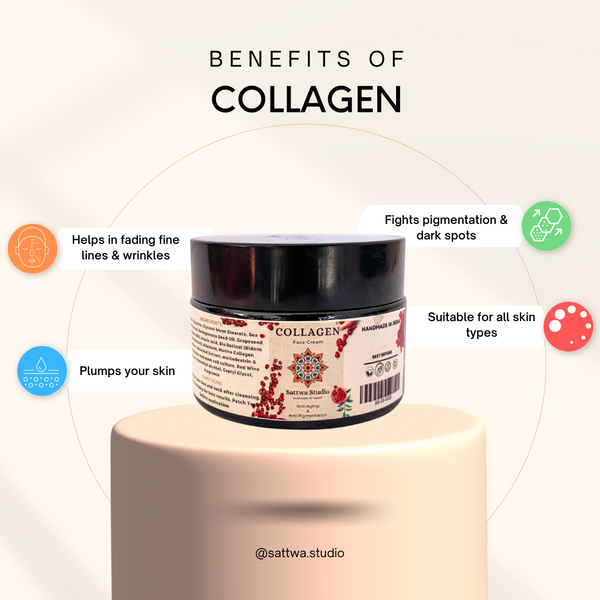 Sattwa Studio Vegan Collagen cream - Anti aging, brightening, Skin recovery  and tightening cream for face with Bio Retinol, Pomegranate Stem Cells, Red  Wine Extract, Co Enzyme Q10 (35ml)